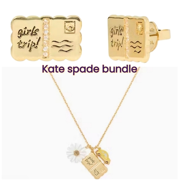 🔹️KATE SPADE Off We Go Travel Charm Pendant Necklace (Sold Out) Earring Bundle - Picture 1 of 8
